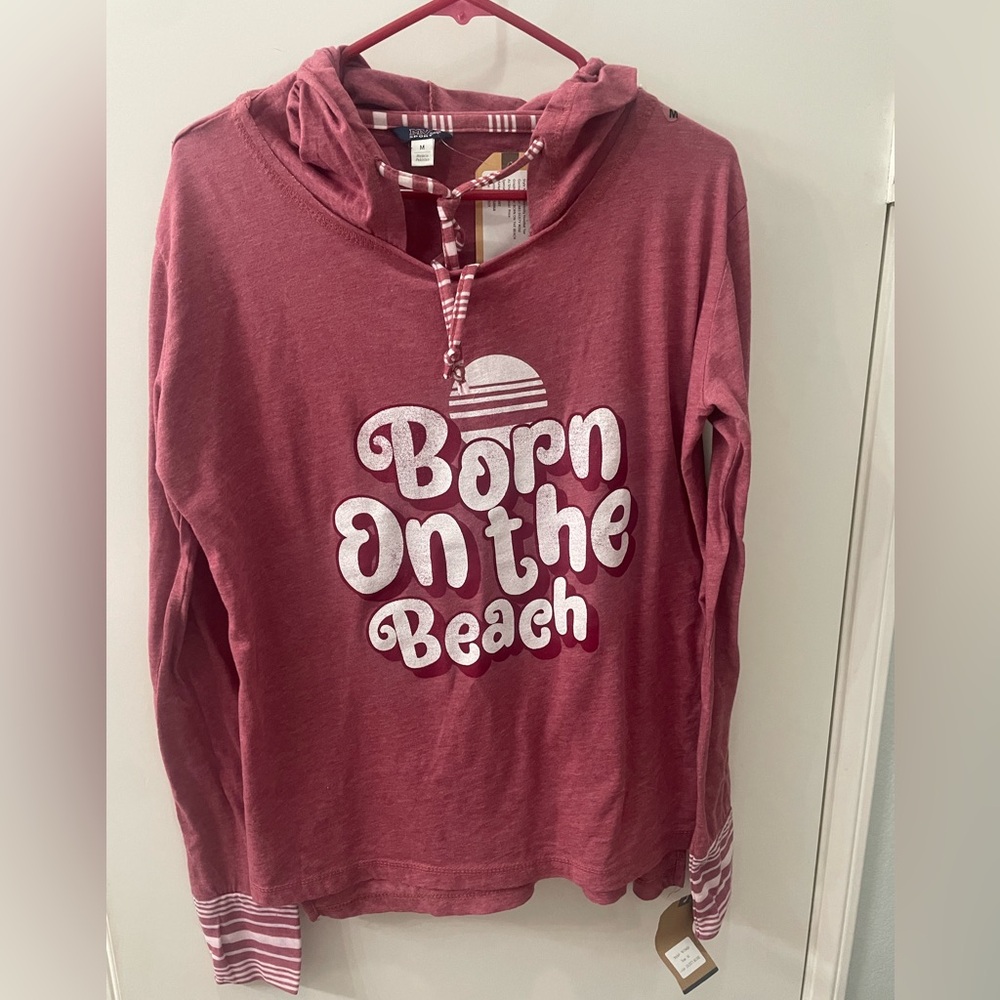 Born on the Beach Hoodie Shirt Med New
